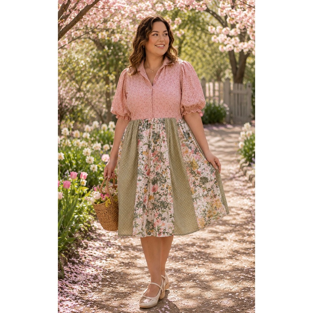 Handmade Embellished Prairie‎ Dress XL Whimsical Cottagecore Patchwork Fairycore